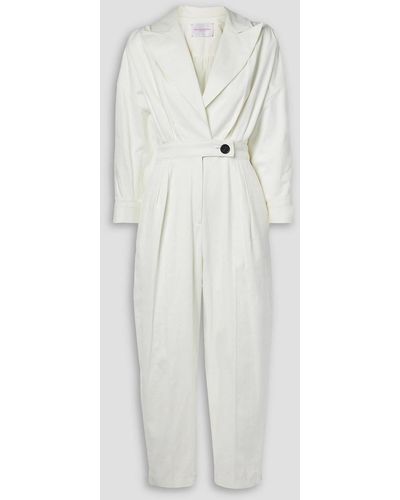 Carolina Herrera Pleated Cotton-blend Twill Jumpsuit - White