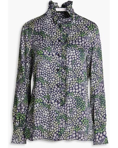 See By Chloé Ruffle-trimmed Floral-print Satin Shirt - Grey