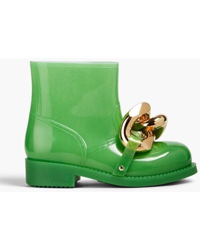 JW Anderson Chain-embellished Glossed-rubber Rain Boots - Green