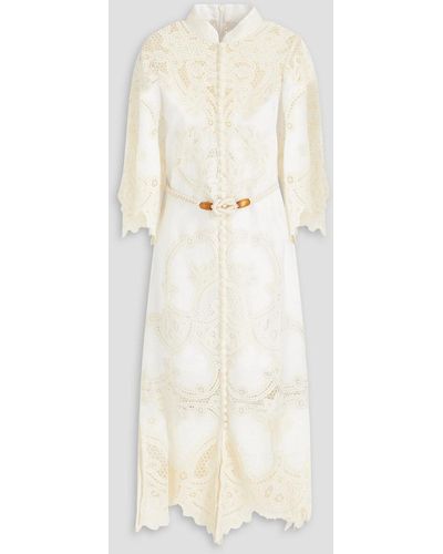 Zimmermann Linen And Crocheted Lace Midi Dress - Natural