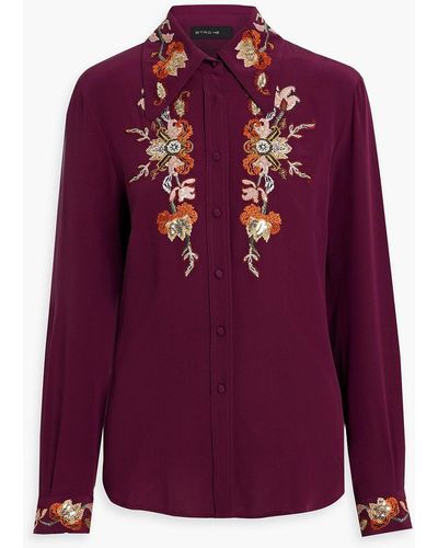 Etro Embroidered Silk-crepe Shirt - Purple