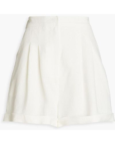LeKasha Cesaree Pleated Slub-linen Shorts - White