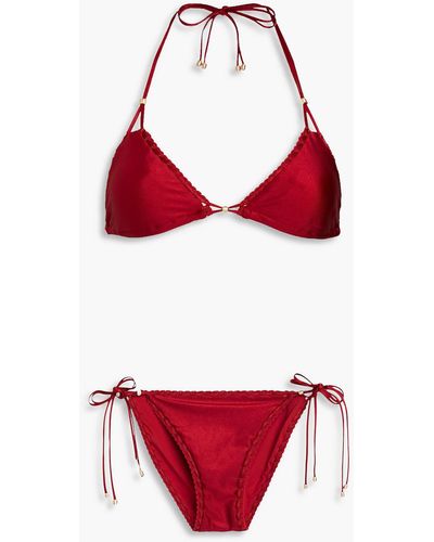 Zimmermann Crocheted-trimmed Triangle Bikini - Red