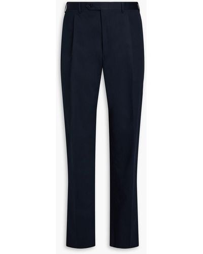 Canali Pleated Stretch-cotton Twill Chinos - Blue