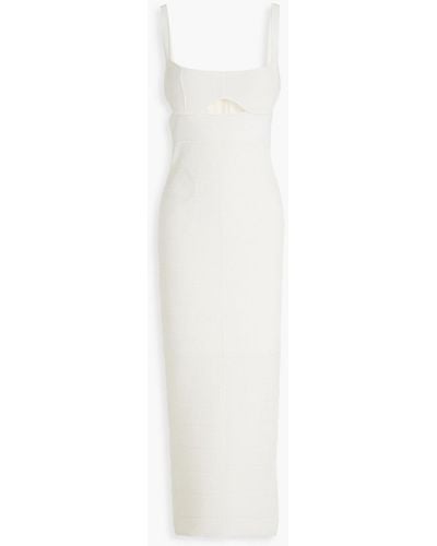 Hervé Léger Cutout Metallic Textured-bandage Midi Dress - White