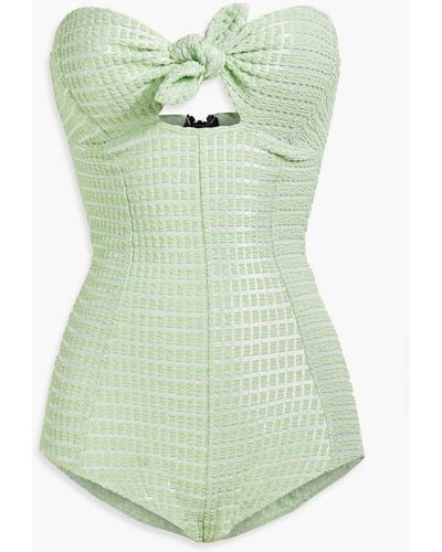 Lisa Marie Fernandez Metallic Seersucker Bandeau Swimsuit - Green