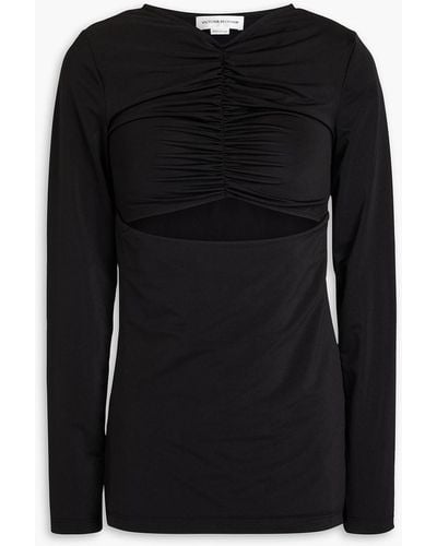 Victoria Beckham Ruched Cutout Satin-jersey Top - Black