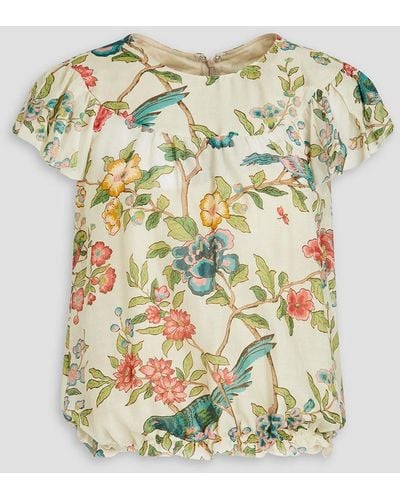 RED Valentino Floral-print Cotton And Silk-blend Top - White