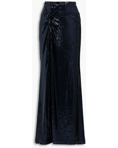 Halston Desi Twisted Sequined Tulle Maxi Skirt - Blue