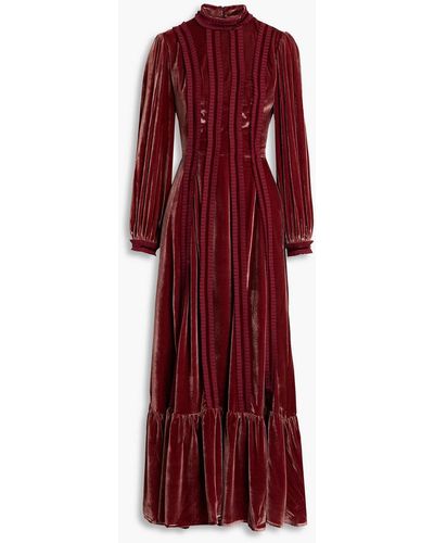 Lisou Gigi Ruffled Velvet Midi Dress - Red