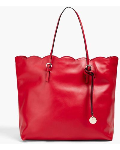 Red(V) Scalloped Leather Tote - Red