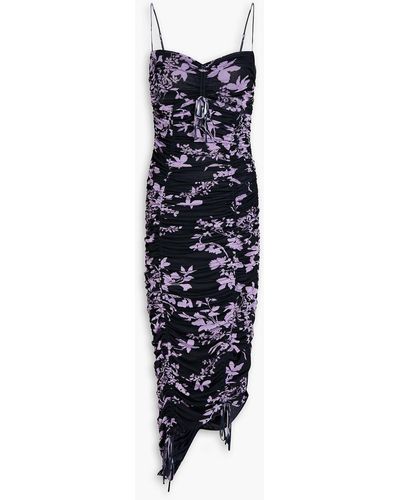 Nicholas Maisie Ruched Floral-print Stretch-mesh Midi Dress - Black