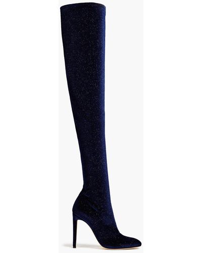 Giuseppe Zanotti Glittered Velvet Thigh Boots - Blue