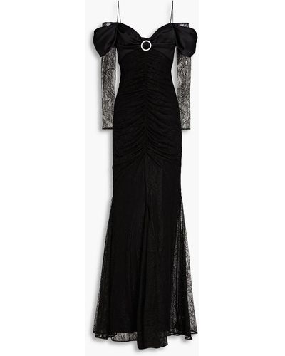Rasario Off-the-shoulder Corded Lace-paneled Satin Gown - Black