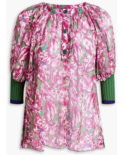 Missoni Knit-paneled Gathered Floral-print Silk Blouse - Multicolour