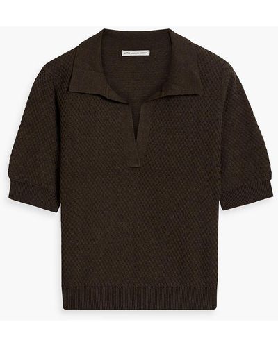 Autumn Cashmere Waffle-knit Cotton Polo Sweater - Black