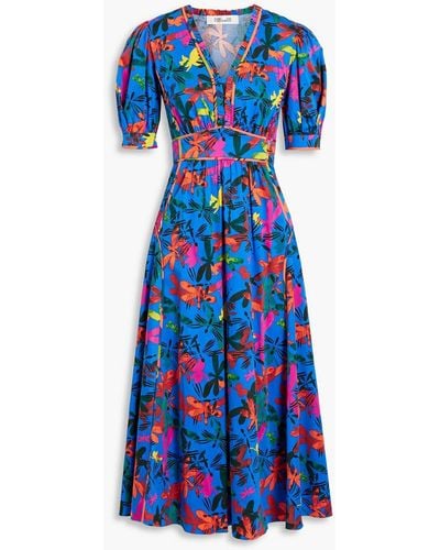 Diane von Furstenberg Devon Printed Cotton-blend Sateen Midi Dress - Blue