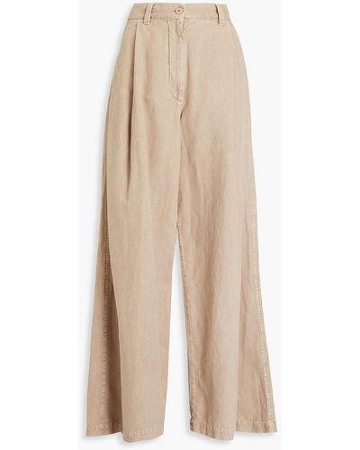 Brunello Cucinelli Bead-embellished Cotton And Linen-blend Twill Wide-leg Trousers - Natural