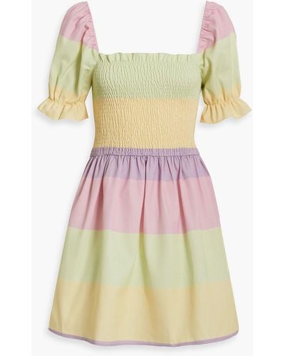 Olivia Rubin Shirred Striped Twill Mini Dress - Yellow