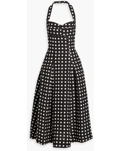 Nicholas Lulu Polka-dot Linen-blend Halterneck Midi Dress - Black