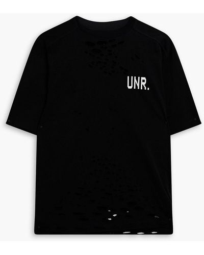 Unravel Project Distressed Printed Cotton-jersey T-shirt - Black