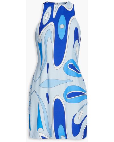 Sara Battaglia Printed Twill Mini Dress - Blue