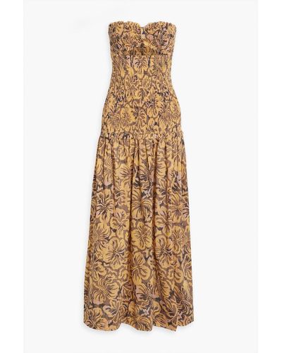 Bec & Bridge Strapless Floral-print Cotton-jacquard Maxi Dress - Natural