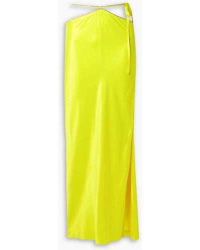 Michael Lo Sordo Cutout Embellished Neon Silk-satin Maxi Skirt - Yellow