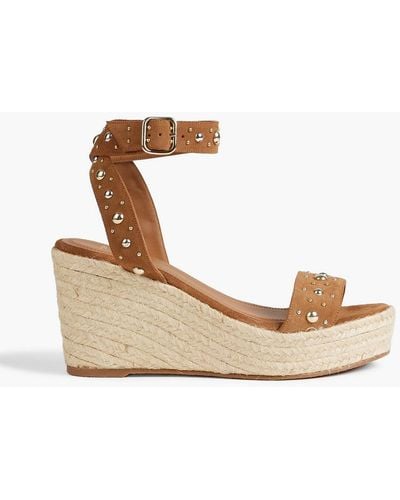 Maje Studded Suede Espadrille Wedge Sandals - White