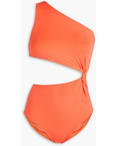 Bondi Born Zuri badeanzug mit knotendetail, cut-outs und asymmetrischer schulterpartie - Orange