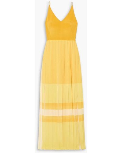 Akris Pleated Striped Silk Crepe De Chine Maxi Dress - Yellow