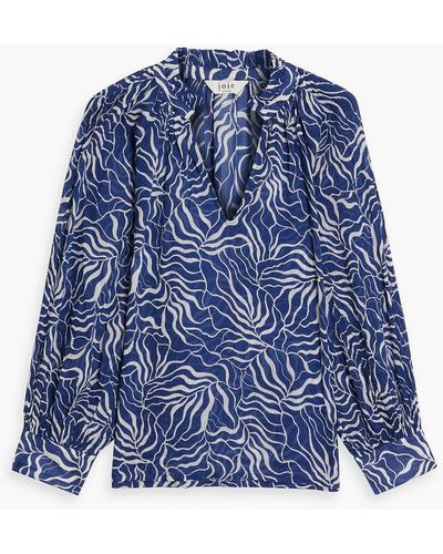 Joie Stow Printed Cotton-voile Blouse - Blue