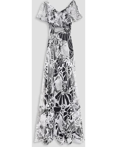 Valentino Garavani Ruffled Embroidered Tulle Gown - White
