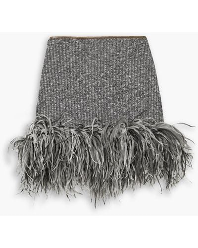 16Arlington Haile Feather-trimmed Ribbed-knit Mini Skirt - Grey