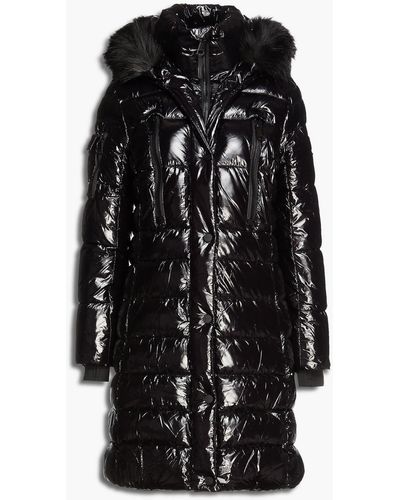DKNY Quilted Coated Shell Hooded Coat - Black
