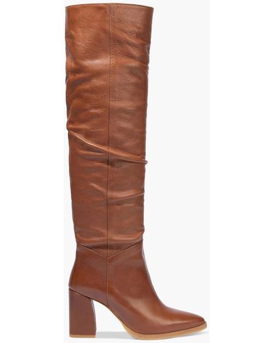Iris & Ink Clarisse Ruched Pebbled-leather Knee Boots - Brown