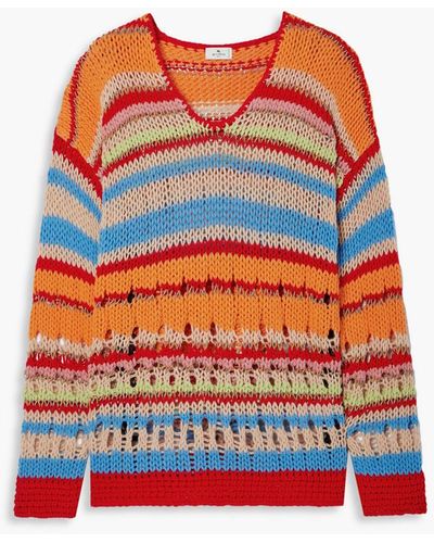 Etro Striped Open-knit Wool-blend Jumper - Orange