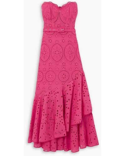 Charo Ruiz Aurora Strapless Ruffled Broderie Anglaise Cotton-blend Midi Dress - Pink