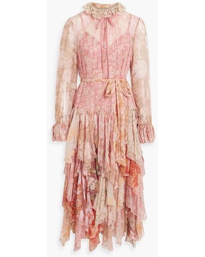 Zimmermann Ruffled Floral-print Silk-georgette Midi Dress - Pink