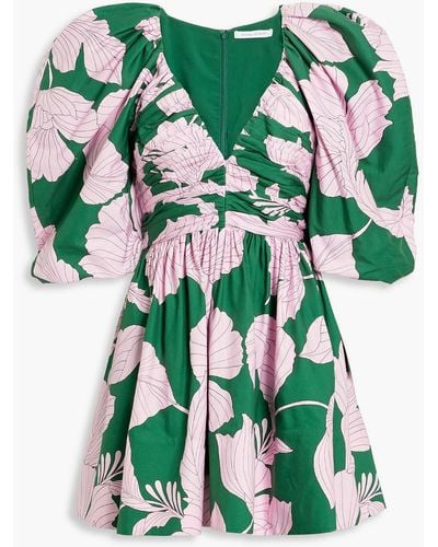 Rachel Gilbert Floral-print Cotton And Silk-blend Poplin Mini Dress - Green