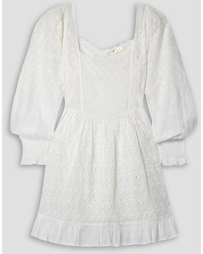LoveShackFancy Preslina Ruffled Broderie Anglaise Cotton Mini Dress - White
