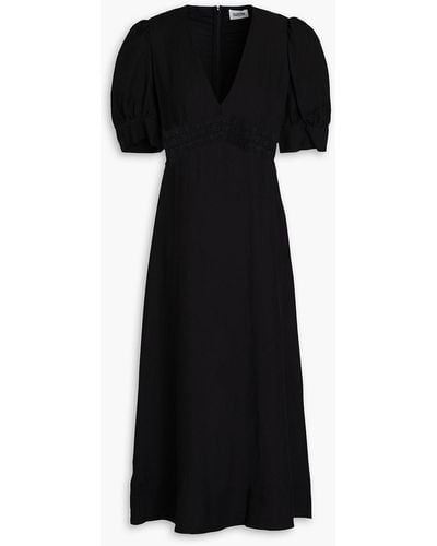 Claudie Pierlot Corded Lace-paneled Crepe Midi Dress - Black