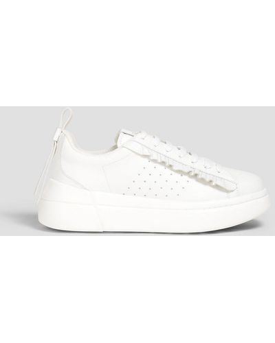 Red(V) Ruffled Perforated Leather Platform Sneakers - White