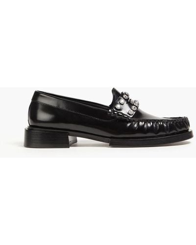 Sandro Crystal-embellished Gathered Leather Loafers - Black