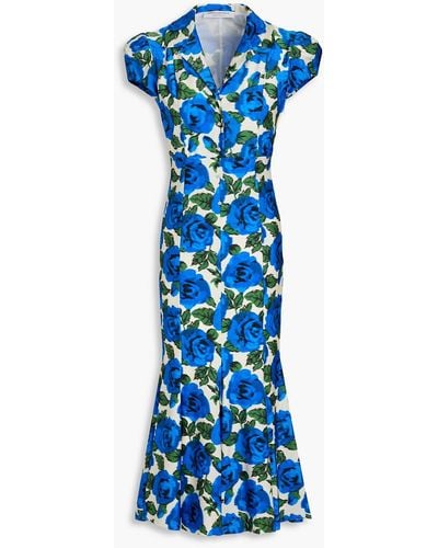 Philosophy Di Lorenzo Serafini Embellished Floral-print Stretch-jersey Midi Dress - Blue