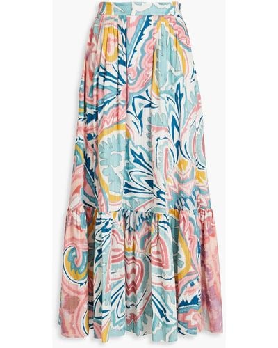 Etro Pleated Printed Cotton And Silk-blend Maxi Skirt - White