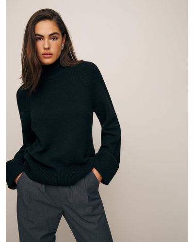 REFORMATION Black Turtle Neck Ribbed Knit LORNA Cut-out Open Back