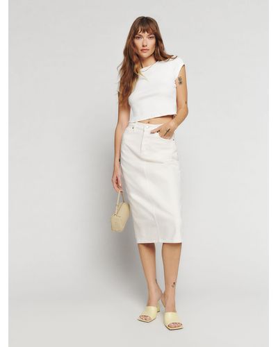 Reformation Jayde High Rise Denim Midi Skirt - White