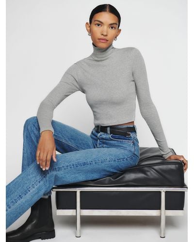Reformation Davy Cropped Ribbed Turtleneck Tee - Gray