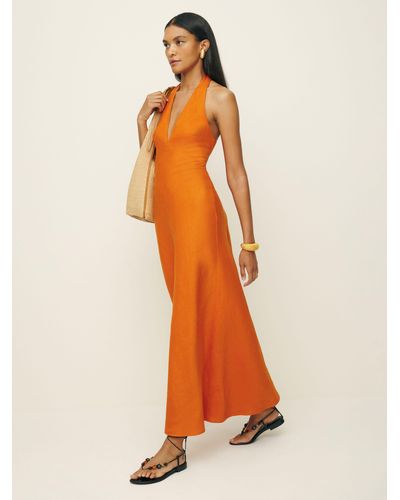 Reformation Delilah Linen Dress - Orange